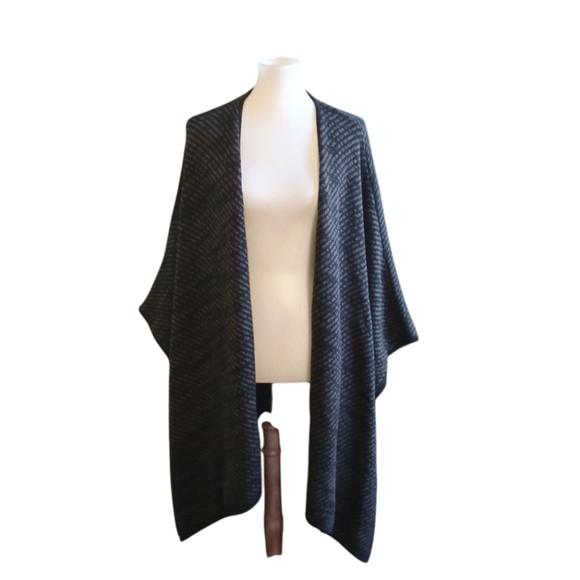 Michael Kors Poncho Black and Gray Striped Sweater Cape Small / Medium - Picture 2 of 10